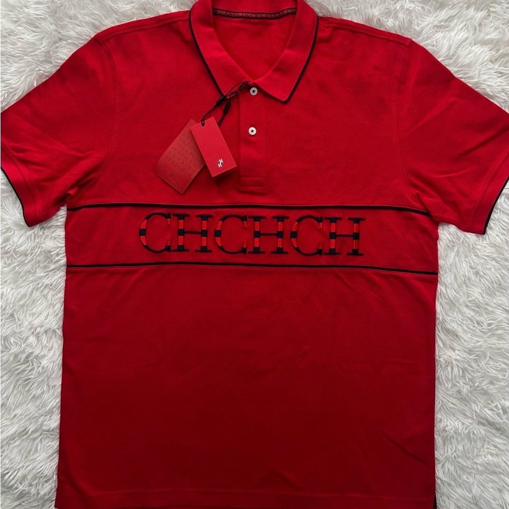 Carolina Herrera Red Polo Shirt with Black Accents